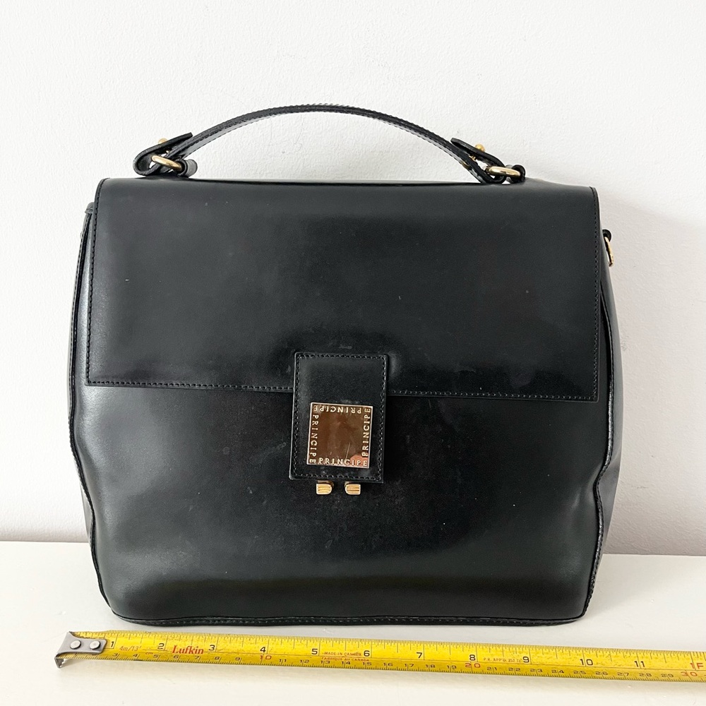 Vintage Principe Italian Black Leather Top-Handle Bag Made in Italy Purse - Picture 2 of 10